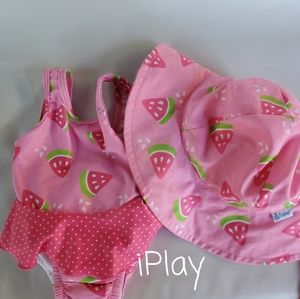 iPLAY BATHING SUIT WITH MATCHING HAT, SIZE 6 MONTHS